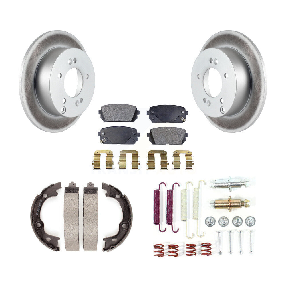 Rear Disc Coated Rotors Semi-Metallic Pads Parking Shoes Hardware Kit For 07-10 Kia Rondo KGF-104008