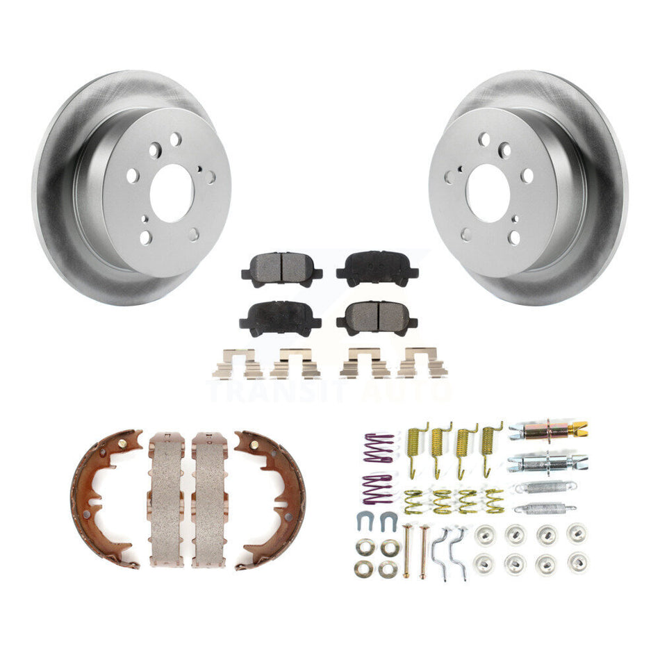 Rear Disc Coated Rotors Semi-Metallic Pads Parking Shoes & Hardware Kit For Toyota Camry KGF-104017