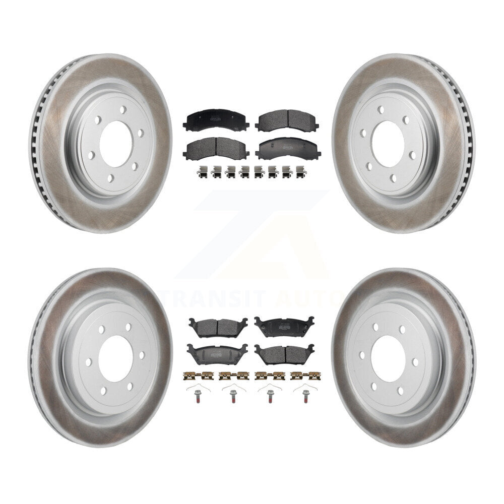 Front Rear Coated Disc Brake Rotors And Semi-Metallic Pads Kit For Ford F-150 KGF-104036