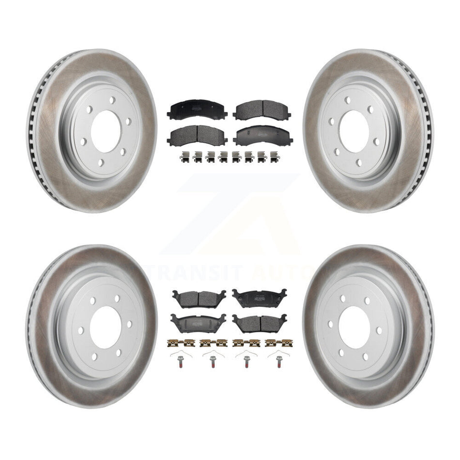 Front Rear Coated Disc Brake Rotors And Semi-Metallic Pads Kit For Ford F-150 KGF-104036