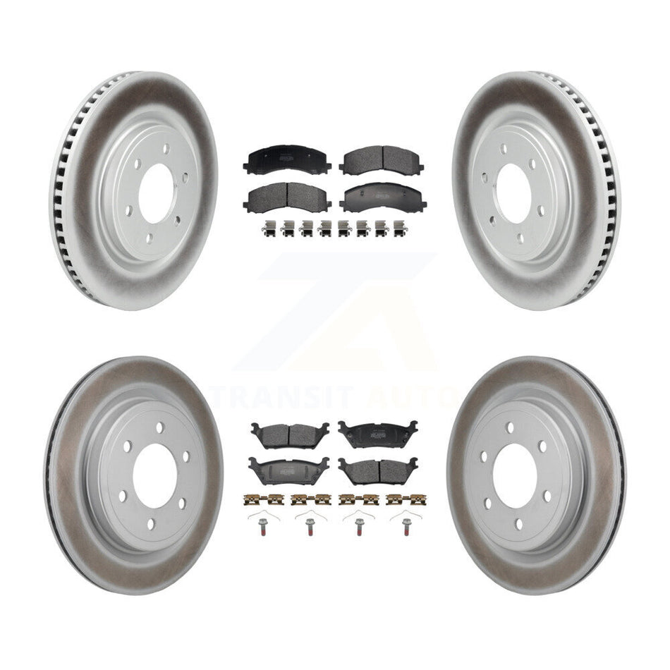 Front Rear Coated Disc Brake Rotors And Semi-Metallic Pads Kit For Ford F-150 Lightning KGF-104037