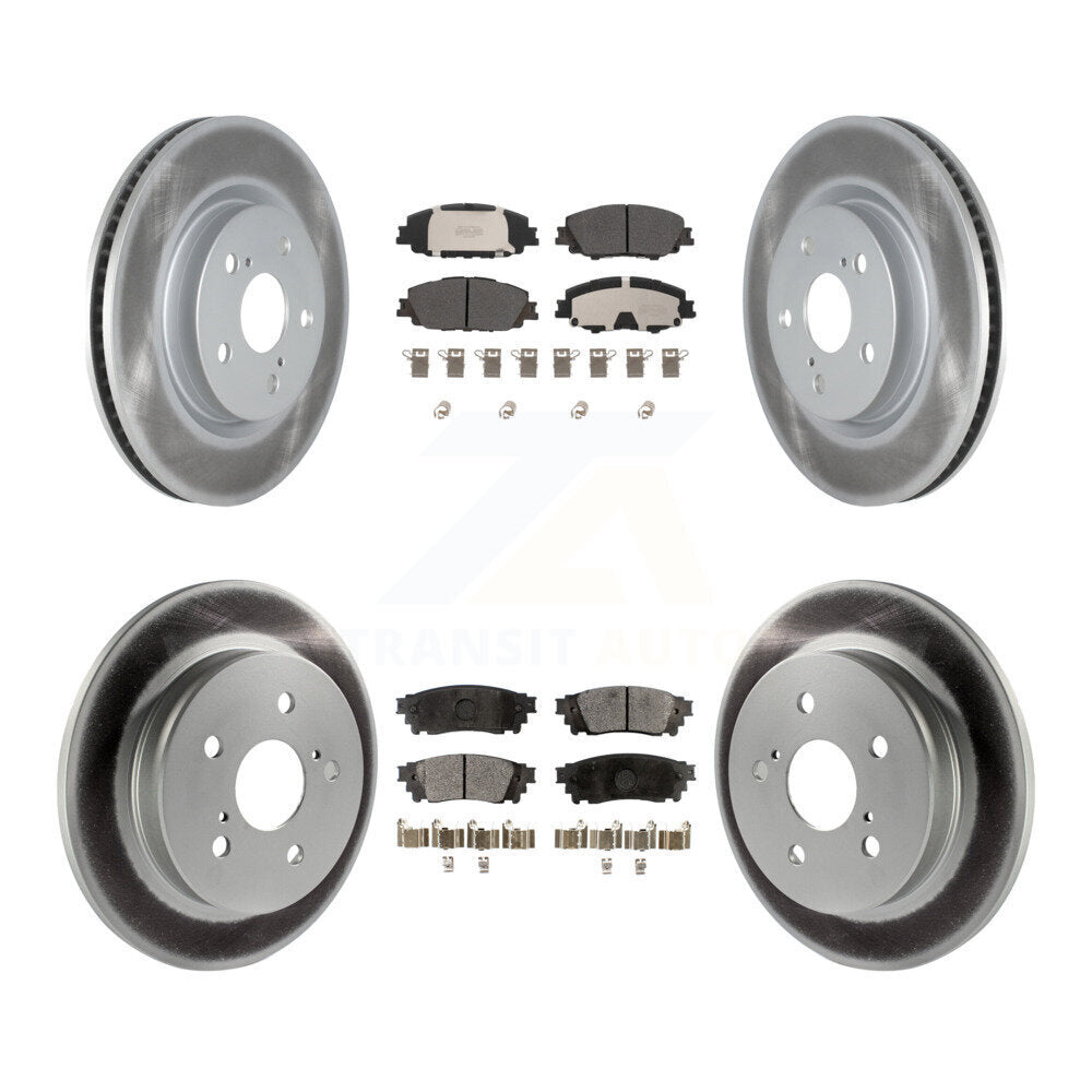 Front Rear Coated Disc Brake Rotors And Semi-Metallic Pads Kit For 2023 Toyota Prius AWD KGF-104063