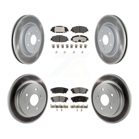 Front Rear Coated Disc Brake Rotors And Semi-Metallic Pads Kit For 2023 Toyota Prius AWD KGF-104063