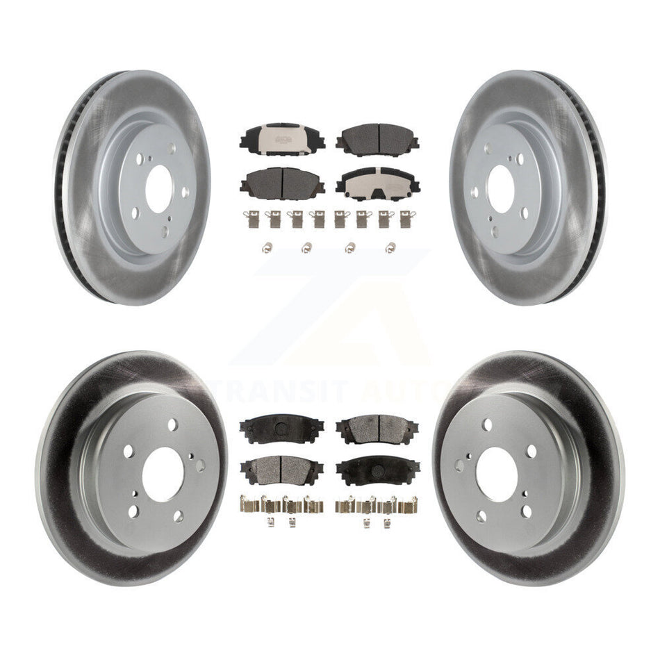 Front Rear Coated Disc Brake Rotors And Semi-Metallic Pads Kit For 2023 Toyota Prius AWD KGF-104063