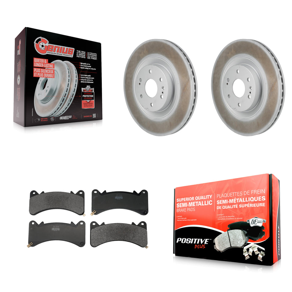 Front Coat Brake Rotors Semi-Metallic Pad Kit For GMC Sierra 1500 Chevrolet Silverado LTD KGF-104110