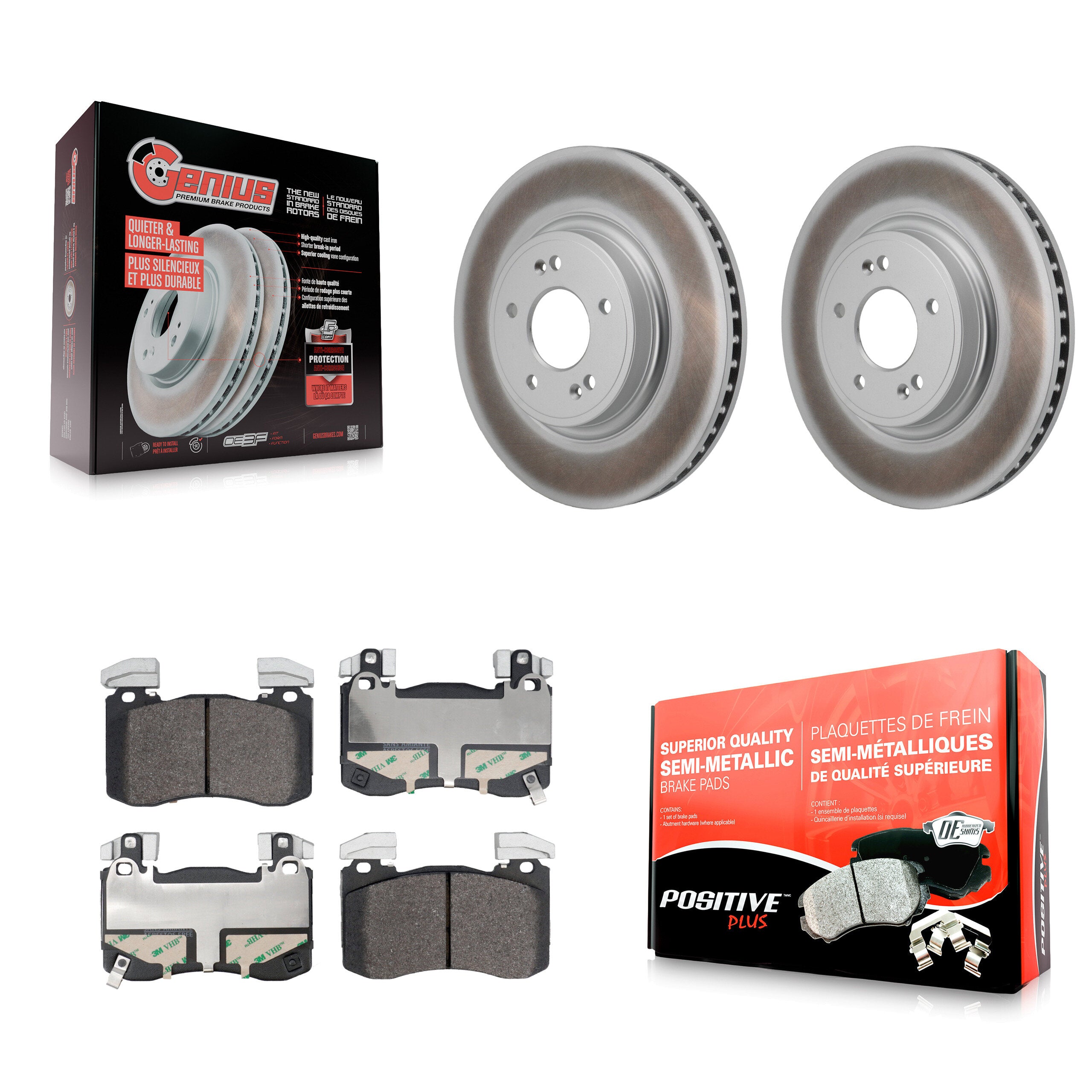 Front Coat Brake Rotor Semi-Metallic Pad Kit For 2023 Genesis G70 2.0L With Brembo Brakes KGF-104121