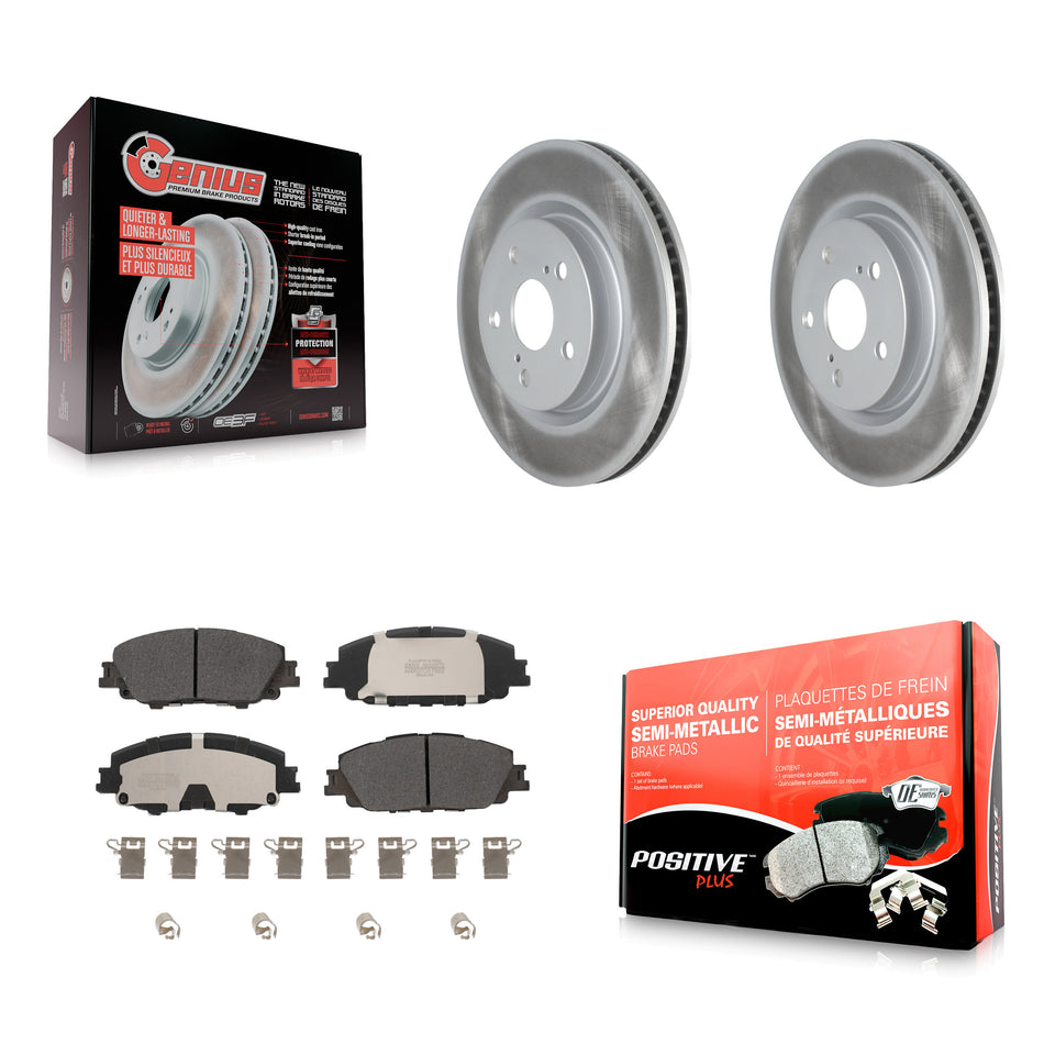 Front Coated Disc Brake Rotors And Semi-Metallic Pads Kit For 2023-2024 Toyota Prius AWD KGF-104126
