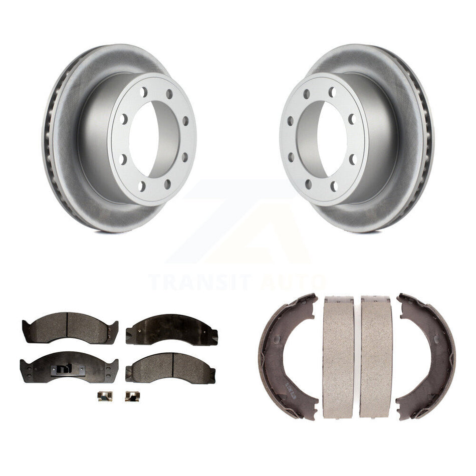 Rear Disc Coated Rotors Semi-Metallic Pads And Parking Brake Shoes Kit For KGF-104184