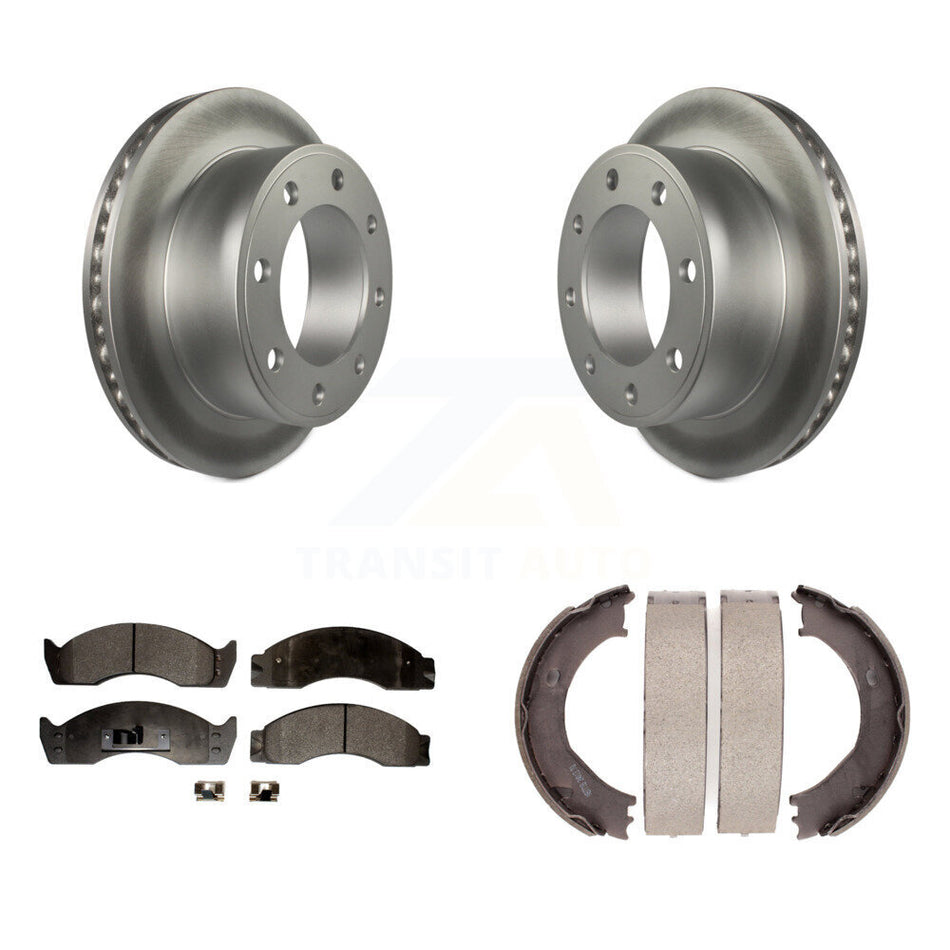 Rear Disc Coated Rotors Semi-Metallic Pads And Parking Brake Shoes Kit For KGF-104185