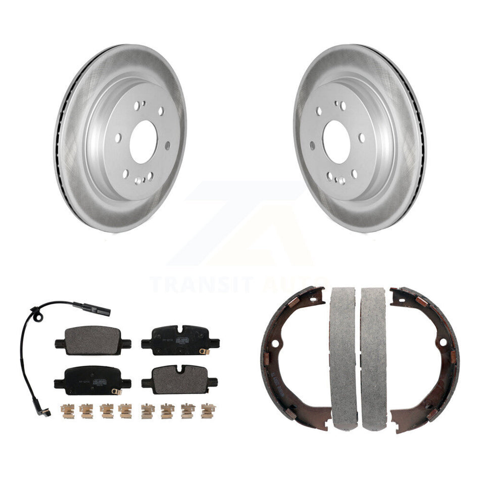 Rear Disc Coated Rotors Semi-Metallic Pads And Parking Brake Shoes Kit For GMC Yukon XL KGF-104187