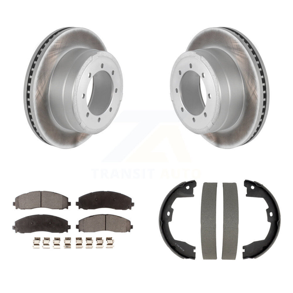 Rear Disc Coated Rotors Semi-Metallic Pads & Parking Shoes Kit For Ford F-350 Super Duty KGF-104188