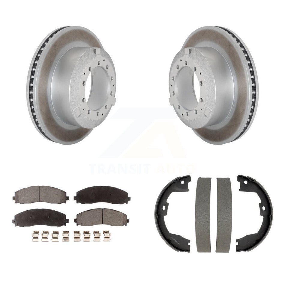 Rear Disc Coated Rotors Semi-Metallic Pads & Parking Shoes Kit For Ford F-350 Super Duty KGF-104191