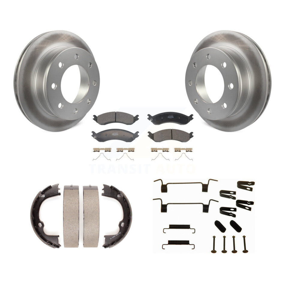 Rear Disc Coated Rotors Semi-Metallic Pads Parking Shoes Hardware Kit For GMC Savana 2500 KGF-104218