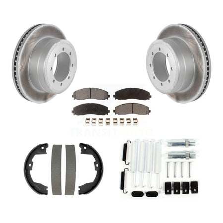 Rear Disc Coated Rotors Semi-Metallic Pads Parking Shoes Hardware Kit For Ford F-350 Duty KGF-104223