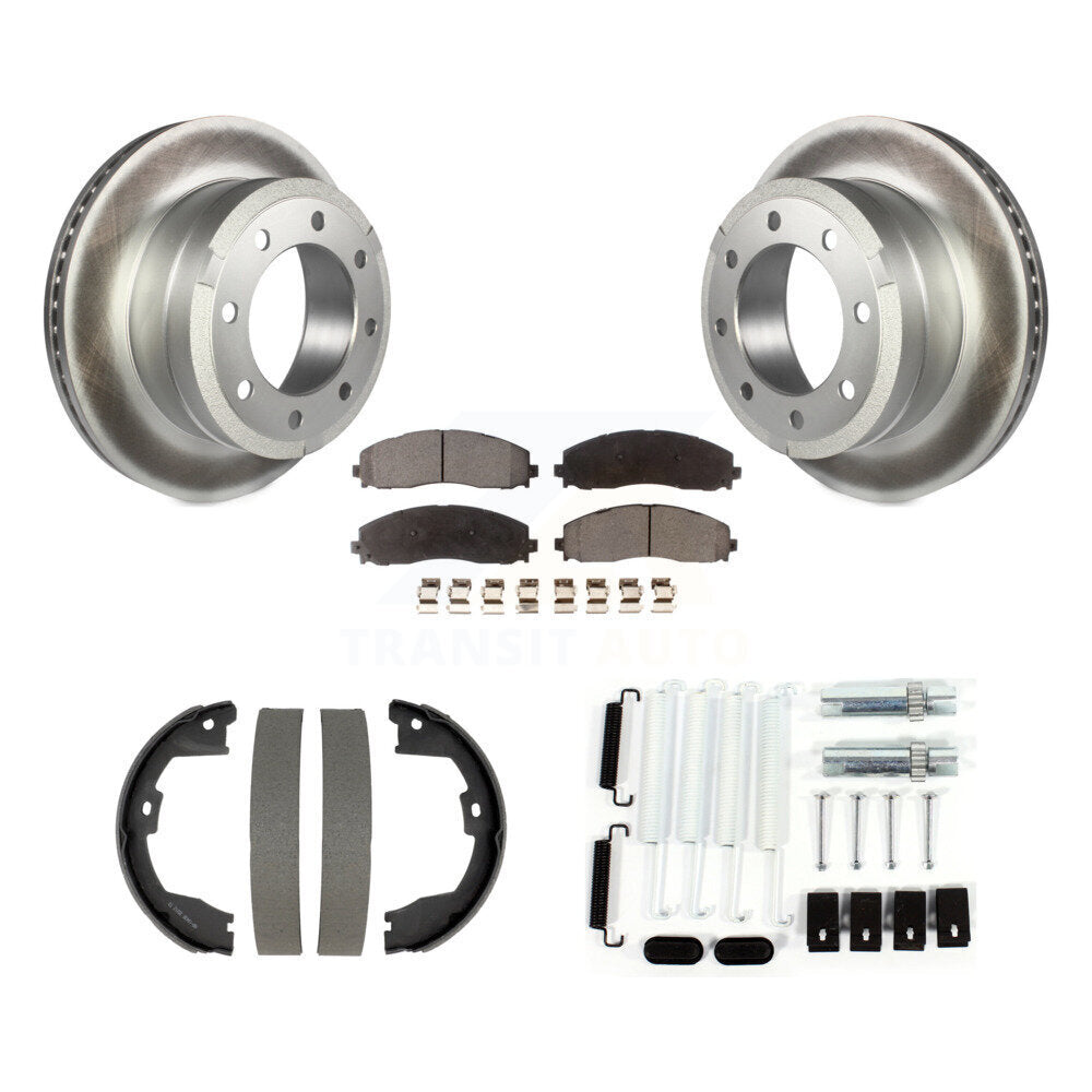 Rear Disc Coated Rotors Semi-Metallic Pads Parking Shoes Hardware Kit For Ford F-350 Duty KGF-104224