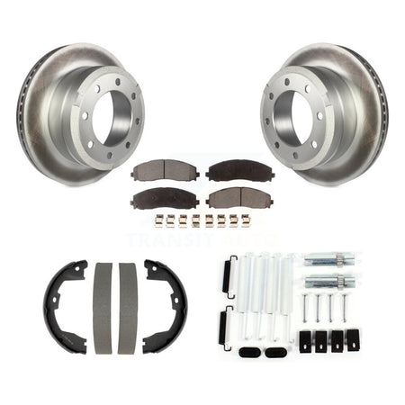 Rear Disc Coated Rotors Semi-Metallic Pads Parking Shoes Hardware Kit For Ford F-350 Duty KGF-104224