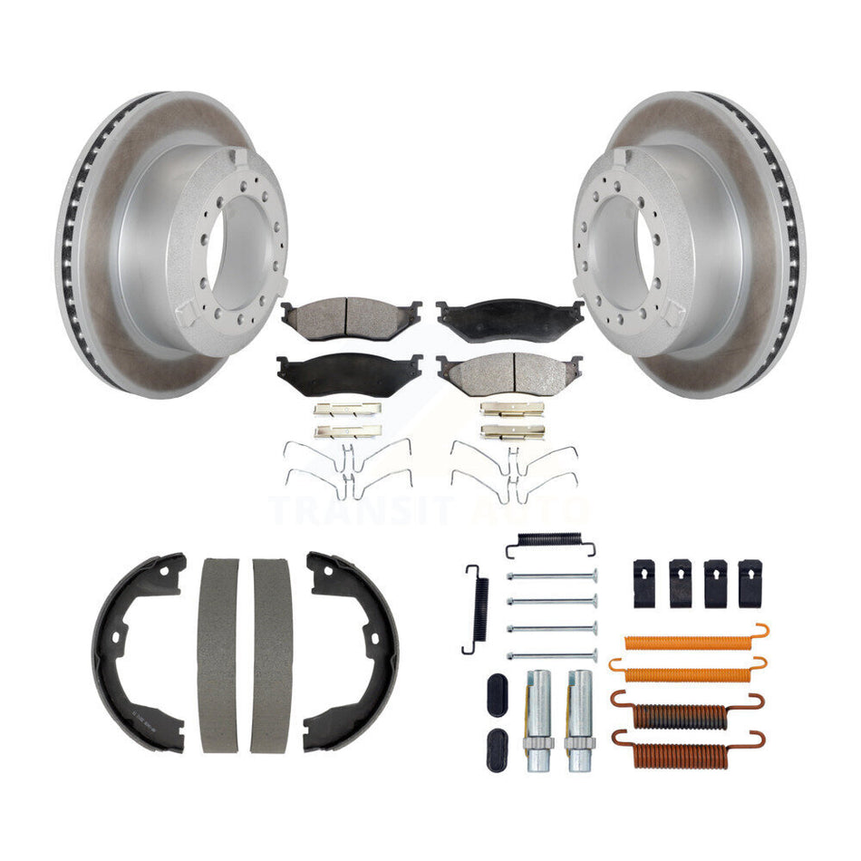 Rear Disc Coated Rotors Semi-Metallic Pads Parking Brake Shoes And Hardware Kit For KGF-104226