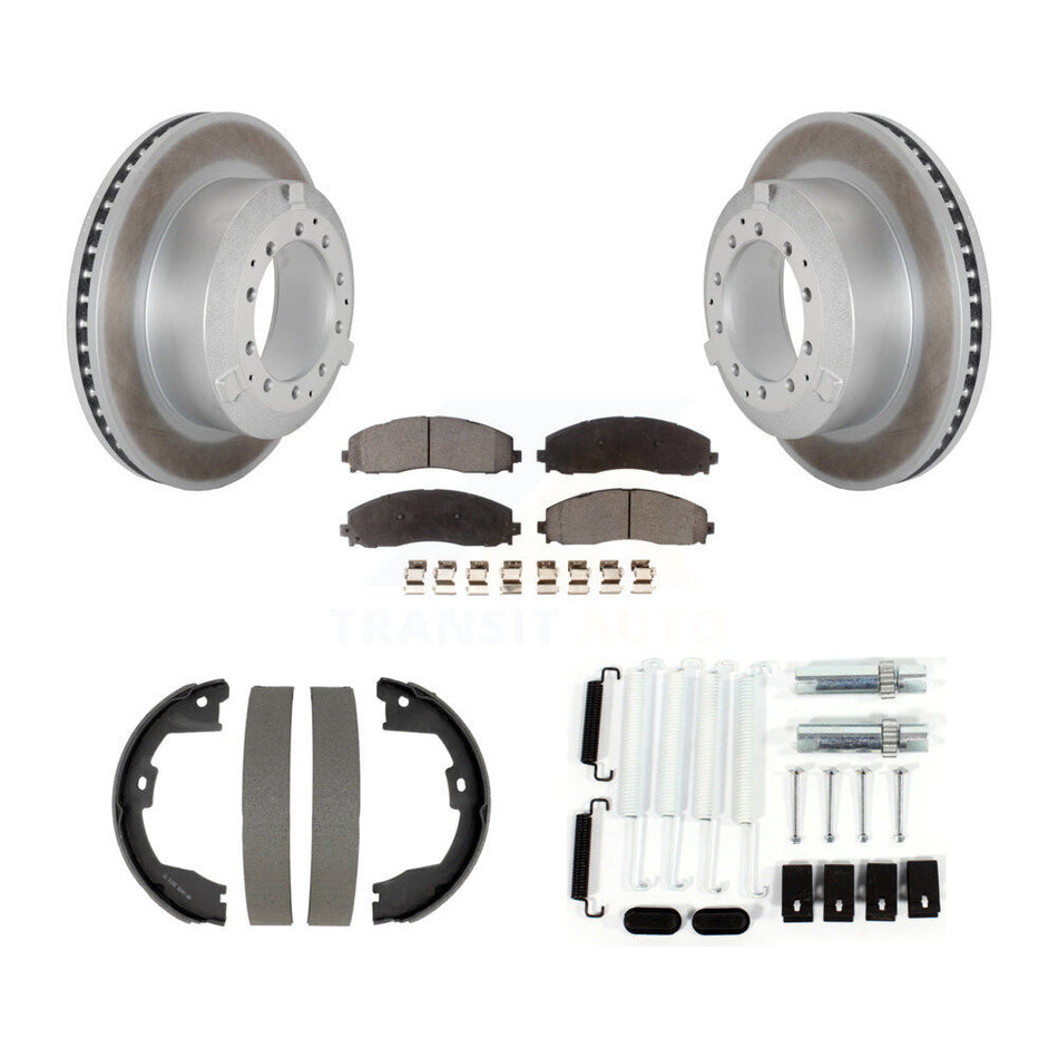 Rear Disc Coated Rotors Semi-Metallic Pads Parking Brake Shoes And Hardware Kit For KGF-104227