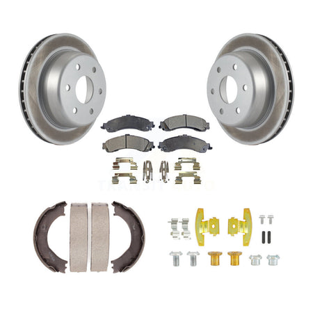 Rear Disc Coated Rotors Semi-Metallic Pads Parking Shoes Hardware Kit For GMC Sierra 1500 KGF-104234