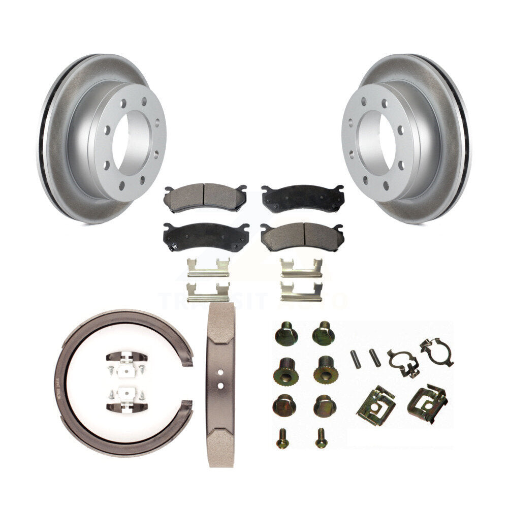 Rear Disc Coated Rotors Semi-Metallic Pads Parking Shoes Hardware Kit For GMC Sierra 2500 KGF-104235