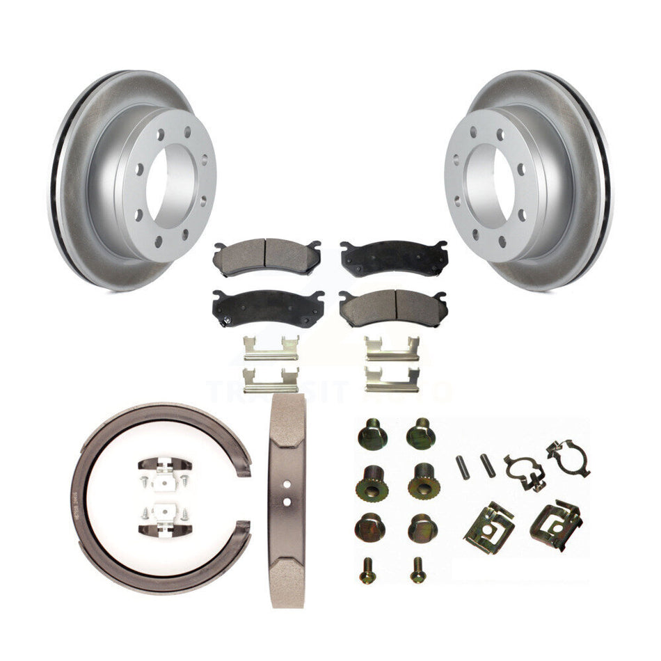 Rear Disc Coated Rotors Semi-Metallic Pads Parking Shoes Hardware Kit For GMC Sierra 2500 KGF-104235
