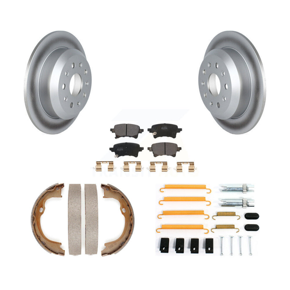 Rear Disc Coated Rotors Semi-Metallic Pads Parking Shoes & Hardware Kit For Jeep Wrangler KGF-104241