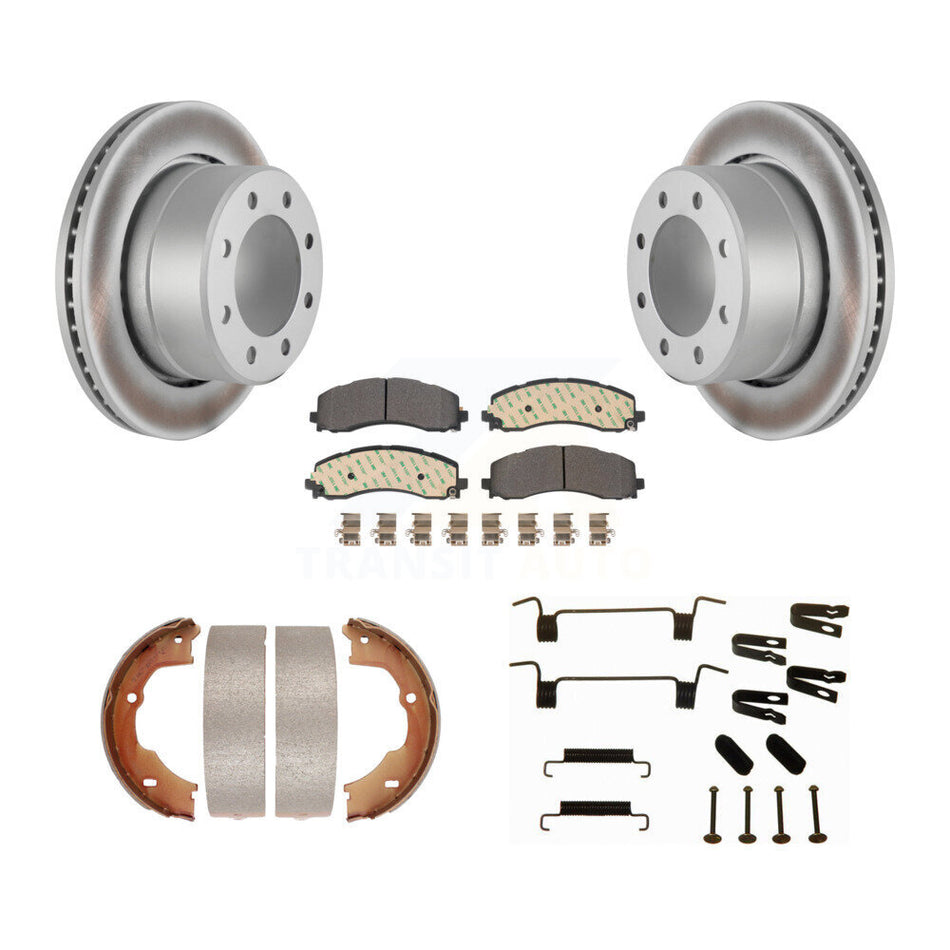 Rear Disc Coated Rotors Semi-Metallic Pads Parking Brake Shoes Hardware Kit For Ram 3500 KGF-104245