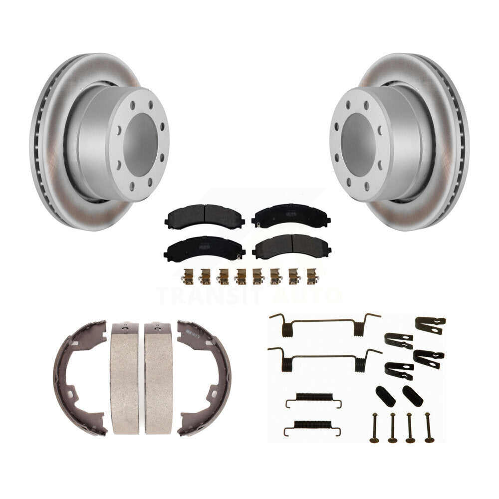 Rear Disc Coated Rotors Semi-Metallic Pads Parking Brake Shoes Hardware Kit For Ram 3500 KGF-104246
