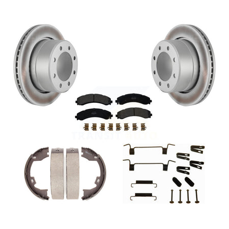 Rear Disc Coated Rotors Semi-Metallic Pads Parking Brake Shoes Hardware Kit For Ram 3500 KGF-104246