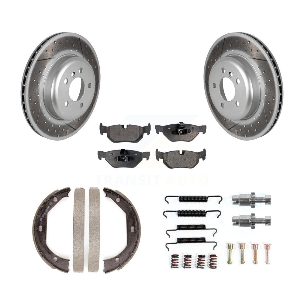 Rear Disc Coated Rotors Semi-Metallic Pads Parking Shoes Hardware Kit For BMW 328i xDrive KGF-104248