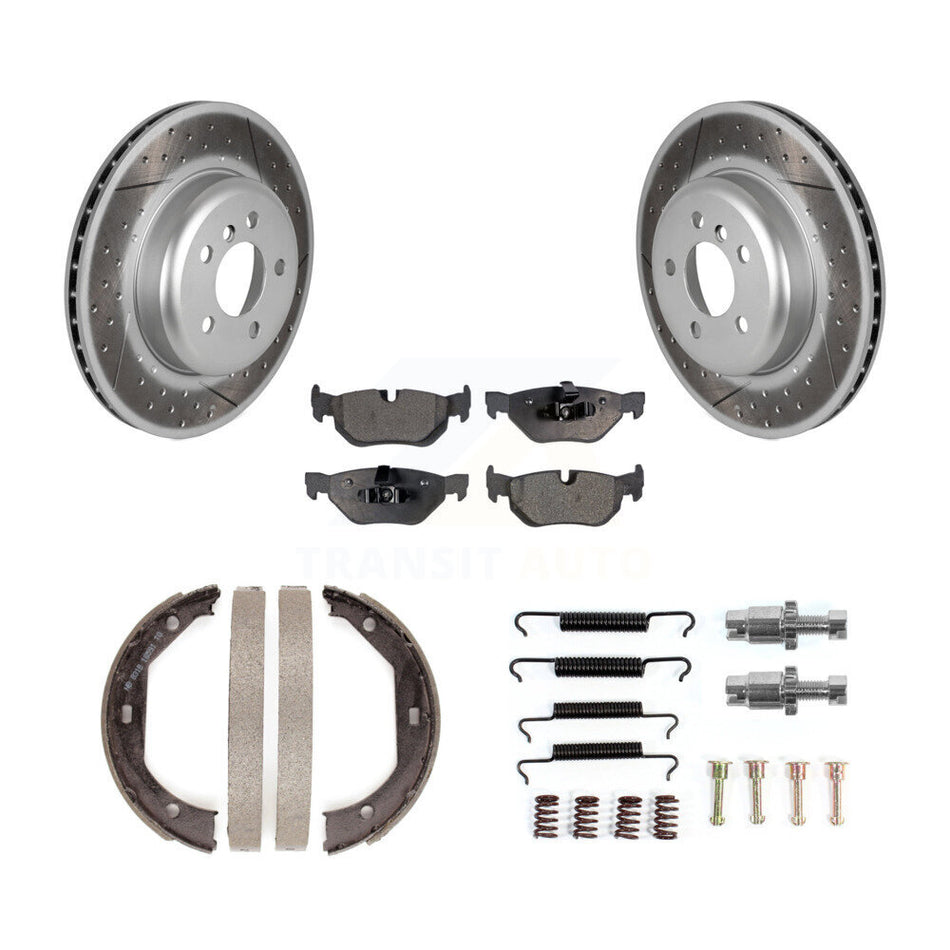 Rear Disc Coated Rotors Semi-Metallic Pads Parking Shoes Hardware Kit For BMW 328i xDrive KGF-104248