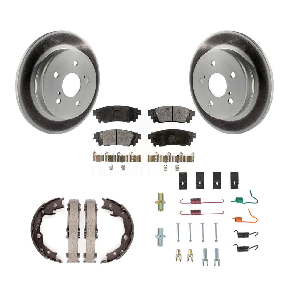 Rear Disc Coated Rotors Semi-Metallic Pads Parking Shoes & Hardware Kit For Toyota Camry KGF-104257
