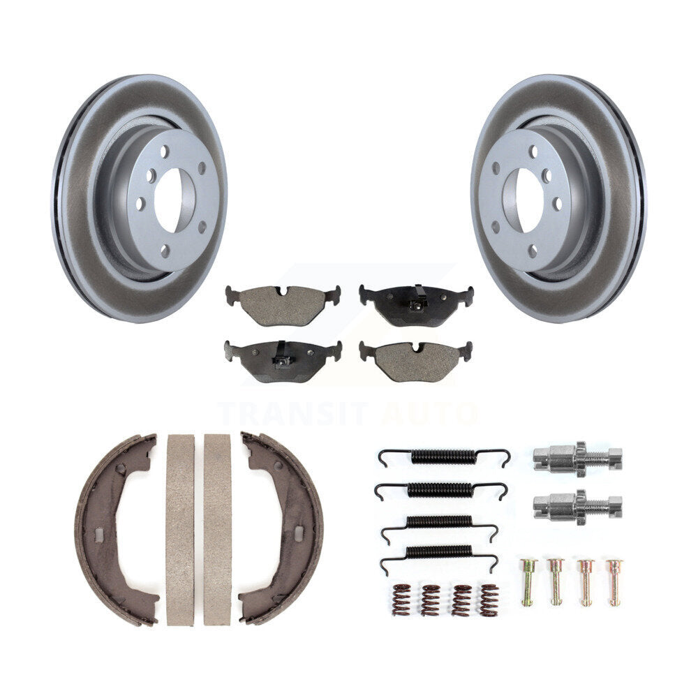 Rear Disc Coated Rotors Semi-Metallic Pads Parking Shoes Hardware Kit For BMW 325i 325Ci KGF-104267
