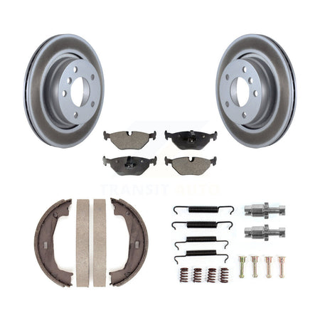 Rear Disc Coated Rotors Semi-Metallic Pads Parking Shoes Hardware Kit For BMW 325i 325Ci KGF-104267