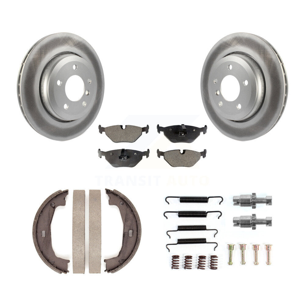 Rear Disc Coated Rotors Semi-Metallic Pads Parking Brake Shoes Hardware Kit For BMW 320i KGF-104268