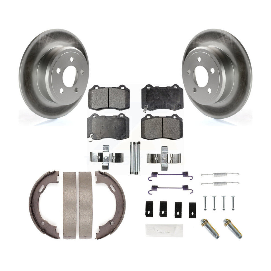 Rear Disc Coated Rotors Semi-Metallic Pads Parking Shoes & Hardware Kit For Chrysler 300 KGF-104272