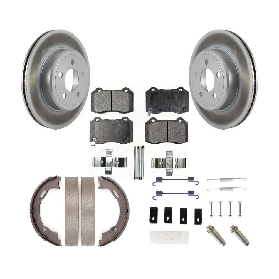 Rear Disc Coated Rotors Semi-Metallic Pads Parking Shoes & Hardware Kit For Chrysler 300 KGF-104273
