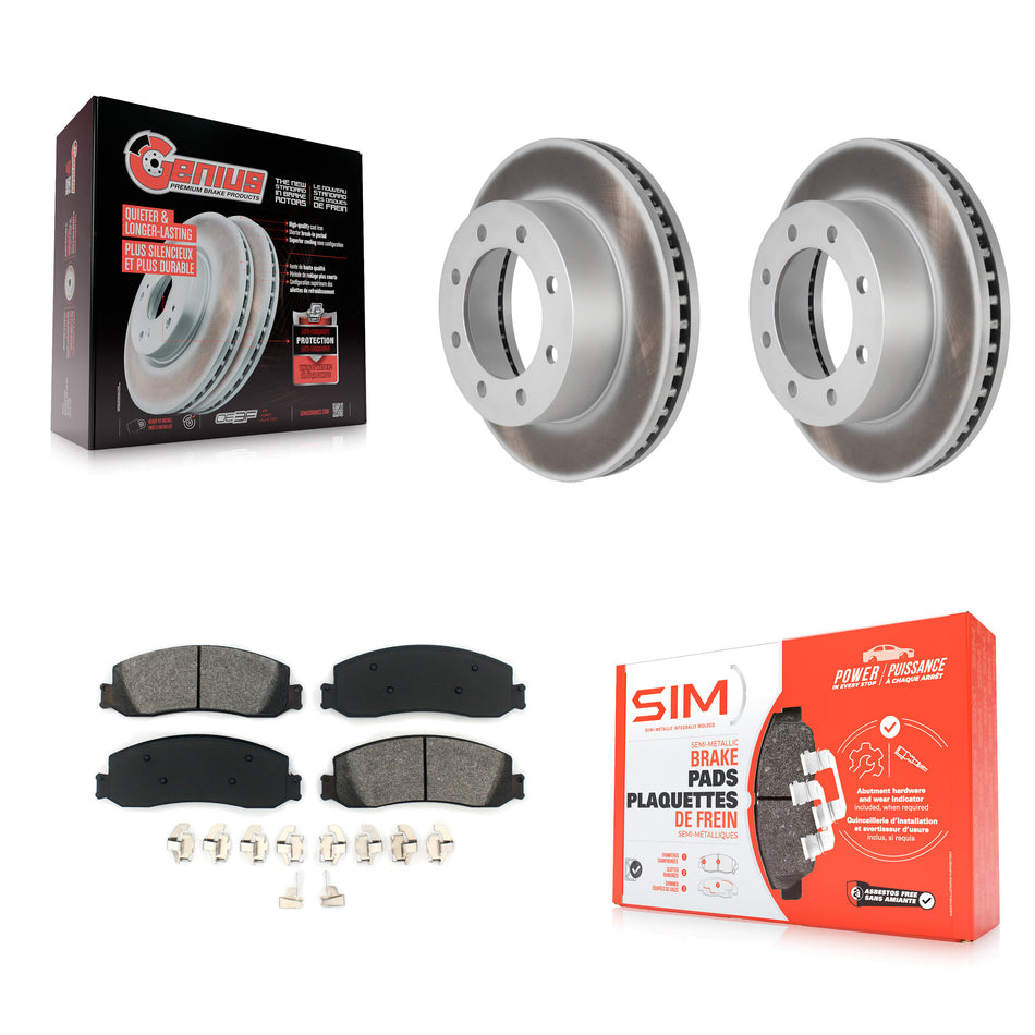 Front Coated Disc Brake Rotors And Semi-Metallic Pads Kit For Ford F-250 Super Duty F-350 With Single Rear Wheels 4WD KGS-100094