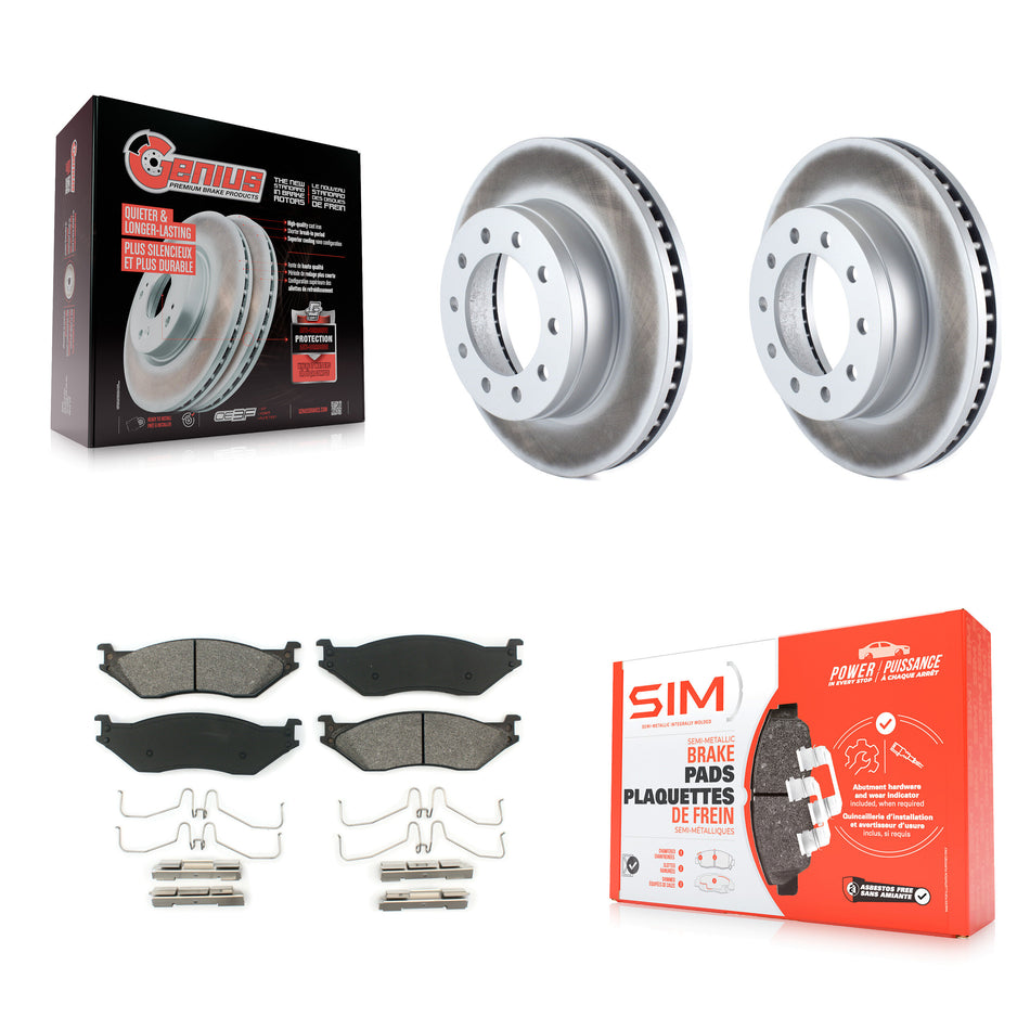 Front Coated Disc Brake Rotors And Semi-Metallic Pads Kit For Ford F-450 Super Duty F-550 International CF500 CF600 KGS-100096