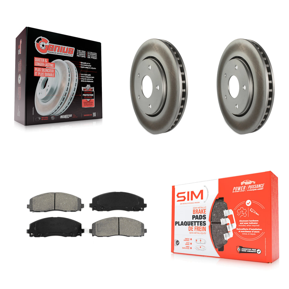 Front Coated Disc Brake Rotors And Semi-Metallic Pads Kit For 2017-2018 Dodge Grand Caravan With Single Piston Caliper KGS-100162