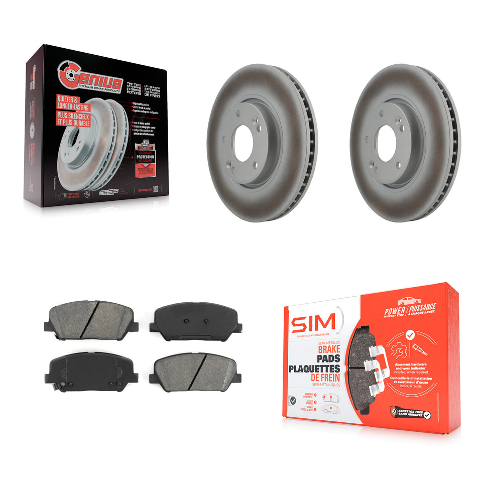 Front Coated Disc Brake Rotors And Semi-Metallic Pads Kit For Hyundai Veloster Kia Forte Koup KGS-100346