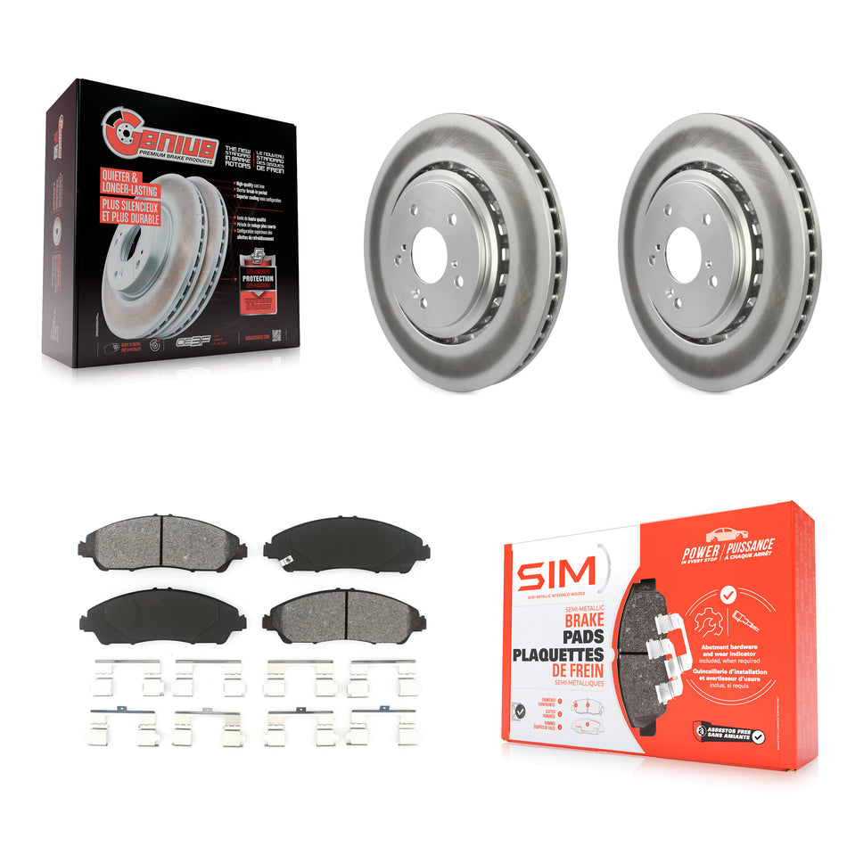 Front Coated Disc Brake Rotors And Semi-Metallic Pads Kit For 2014-2016 Acura MDX KGS-100489