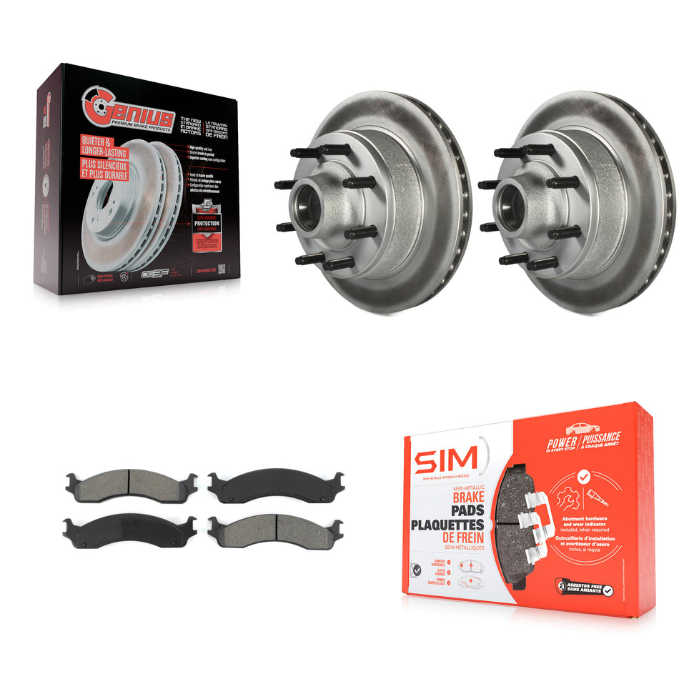 Front Coated Disc Brake Rotors Hub Assembly And Semi-Metallic Pads Kit For Ford E-350 Super Duty E-250 Econoline F-250 HD Club Wagon E-450 KGS-100521