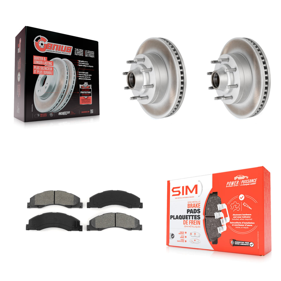 Front Coated Disc Brake Rotors Hub Assembly And Semi-Metallic Pads Kit For Ford E-350 Super Duty E-250 E-150 E-450 Econoline KGS-100532