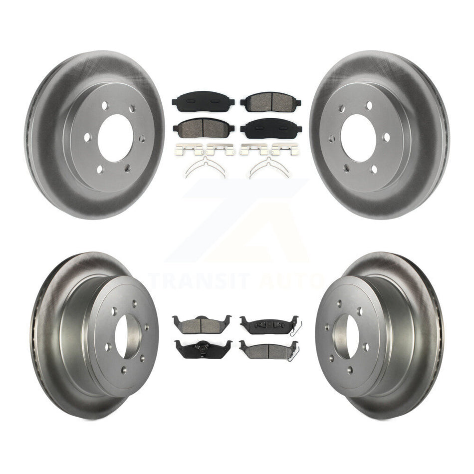 Front Rear Coated Disc Brake Rotors And Semi-Metallic Pads Kit For Ford F-150 Lincoln Mark LT 4WD KGS-100617