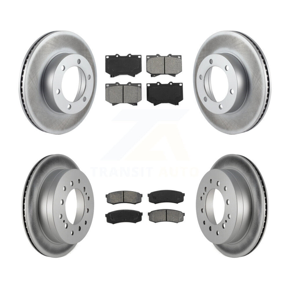 Front Rear Coated Disc Brake Rotors And Semi-Metallic Pads Kit For 2001-2003 Toyota Sequoia 4.7" Plate Length KGS-100790