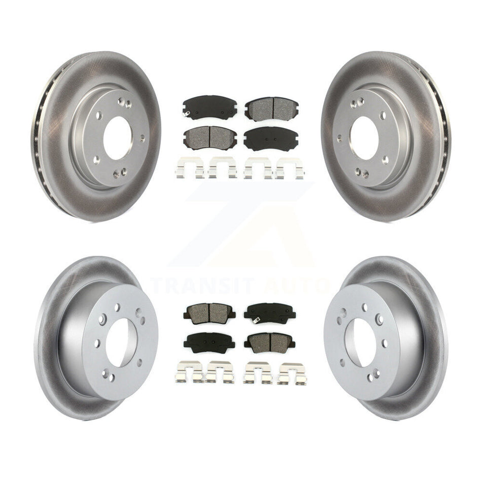 Front Rear Coated Disc Brake Rotors And Semi-Metallic Pads Kit For 2010 Hyundai Elantra Sedan From 03 23 10 KGS-100959