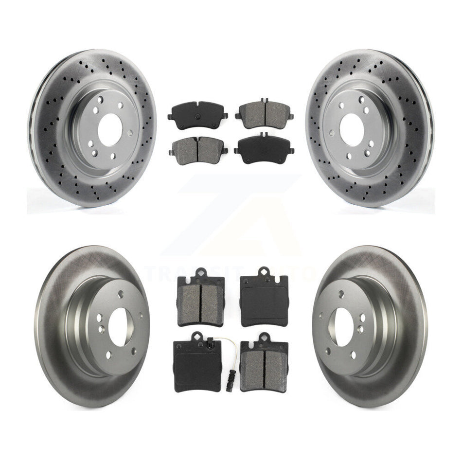 Front Rear Coated Disc Brake Rotors And Semi-Metallic Pads Kit For 2004 Mercedes-Benz C320 Wagon Coupe with RWD With Sport Package KGS-100970