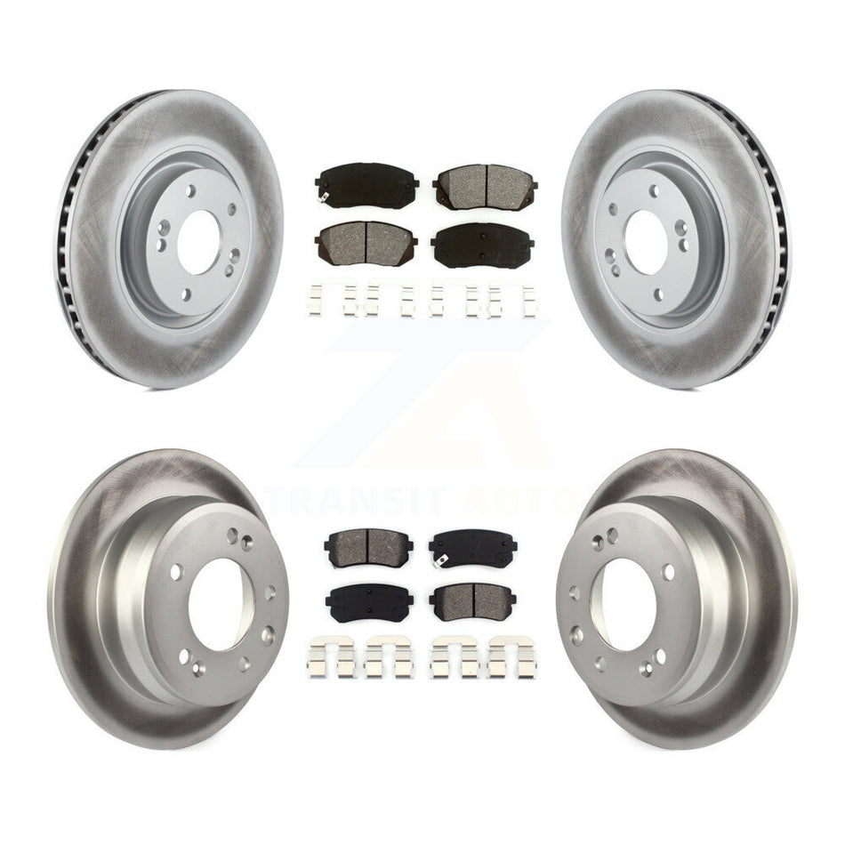 Front Rear Coated Disc Brake Rotors And Semi-Metallic Pads Kit For 2015 Hyundai Tucson FWD with FUEL CELL EV (FCEV) engine KGS-101074