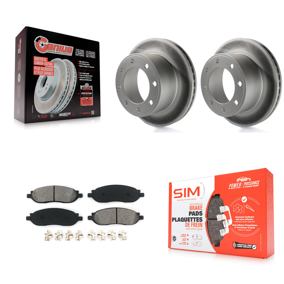 Rear Coated Disc Brake Rotors And Semi-Metallic Pads Kit For 2005-2007 Ford F-250 Super Duty F-350 KGS-101202
